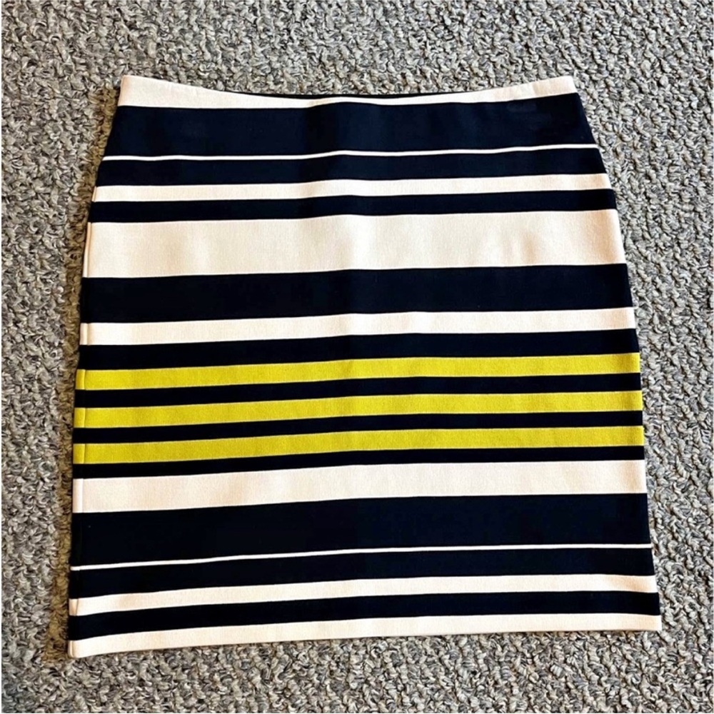 Ann Taylor Navy Blue and Lime Green Striped Pencil Skirt